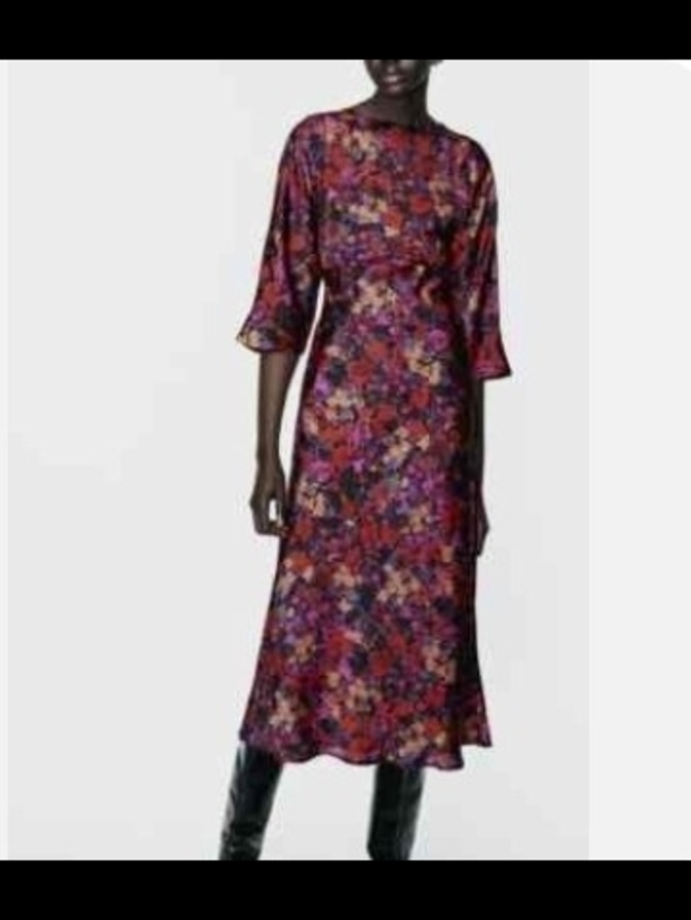 Zara Floral Midi Dress in Red and Purple Tones